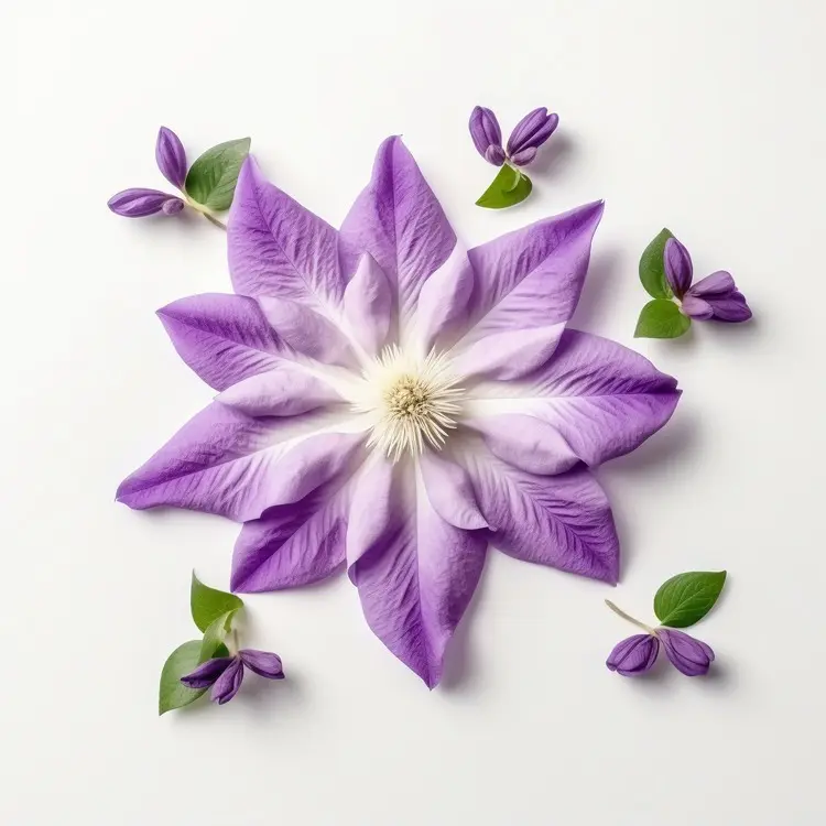Beautiful Purple Flower with Leaves and Buds