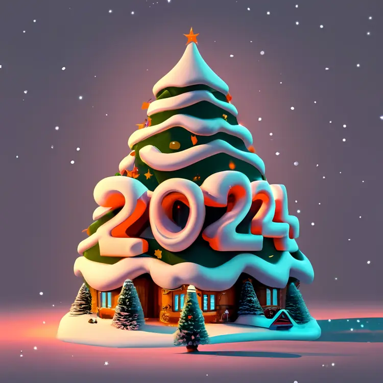 Snowy Christmas Tree with 2024