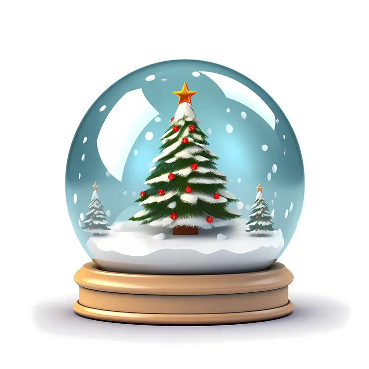 Christmas Tree in Snow Globe with Wooden Base