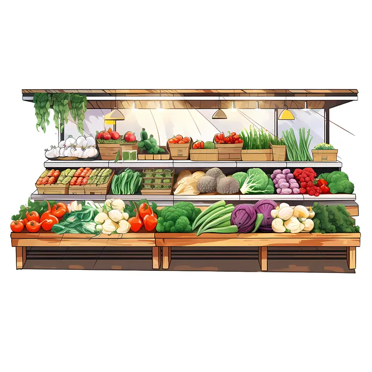 Assorted Fresh Vegetables at Market Stand
