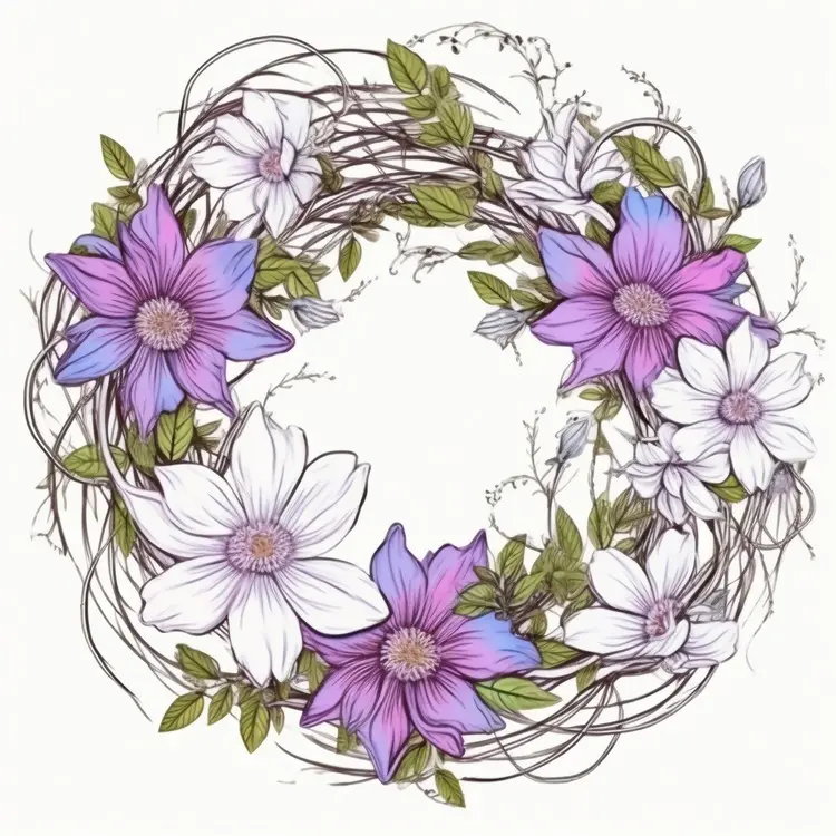 Beautiful Floral Wreath with Purple and White Flowers