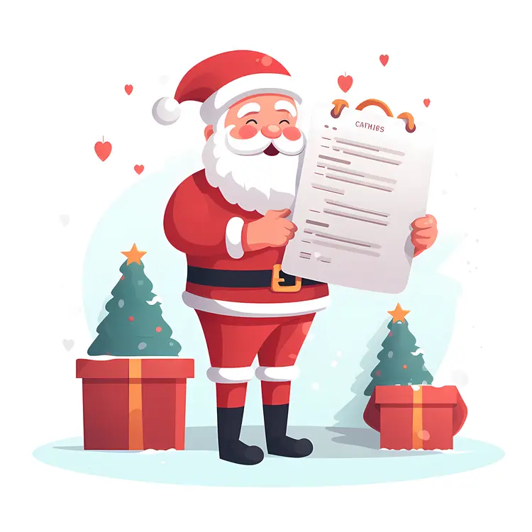 Santa Claus with a List and Gifts
