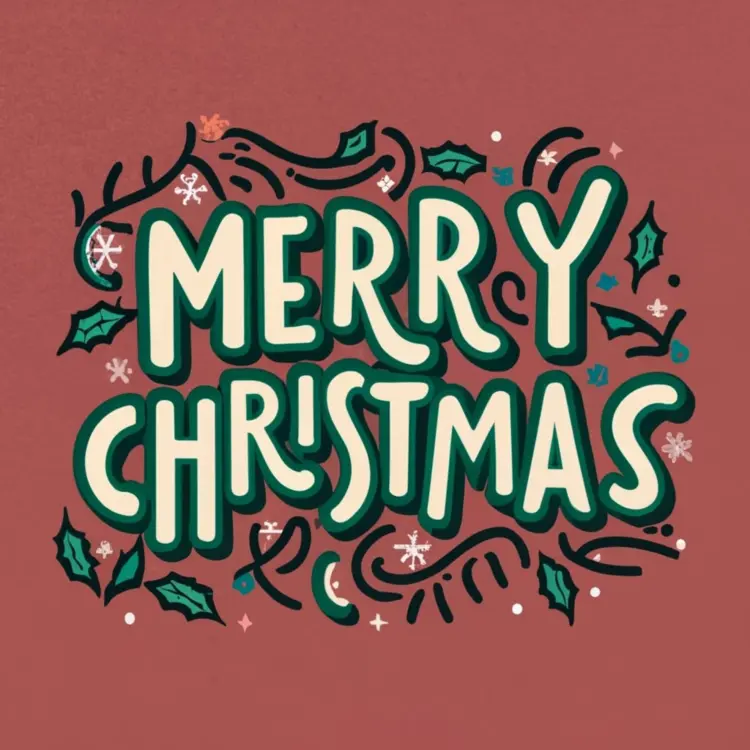 Merry Christmas with Holly Leaves