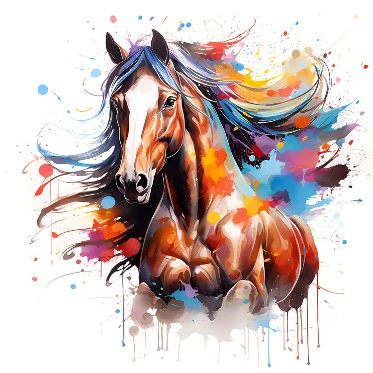 Colorful Horse Painting with Artistic Splashes