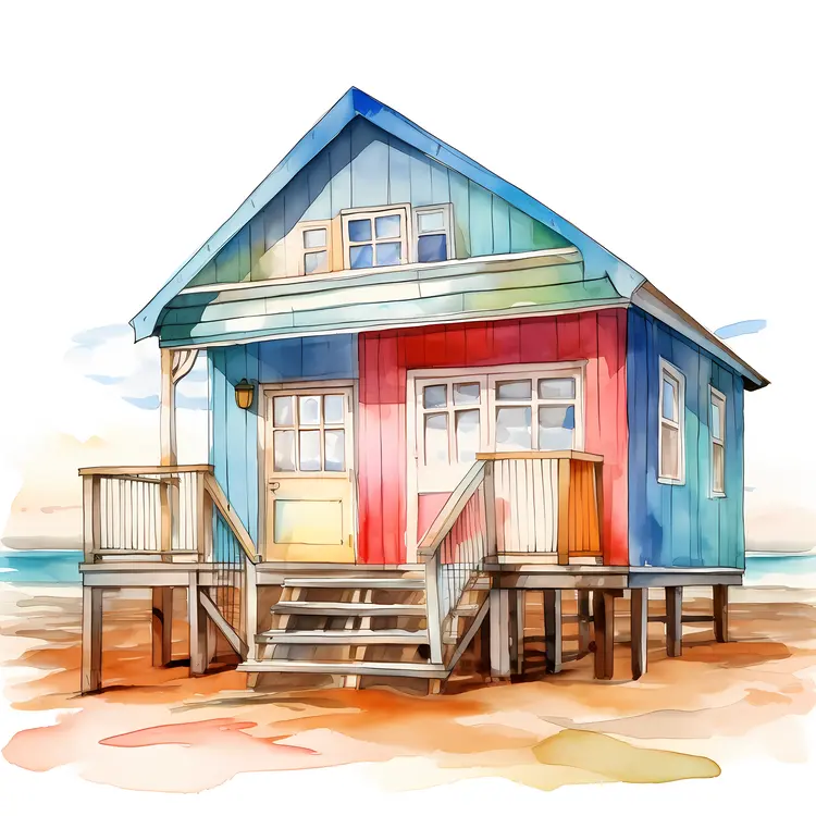 Colorful Beach House Illustration