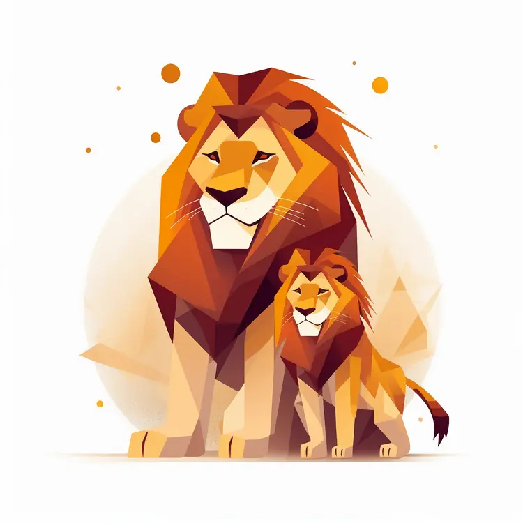 Geometric Lion and Cub Illustration