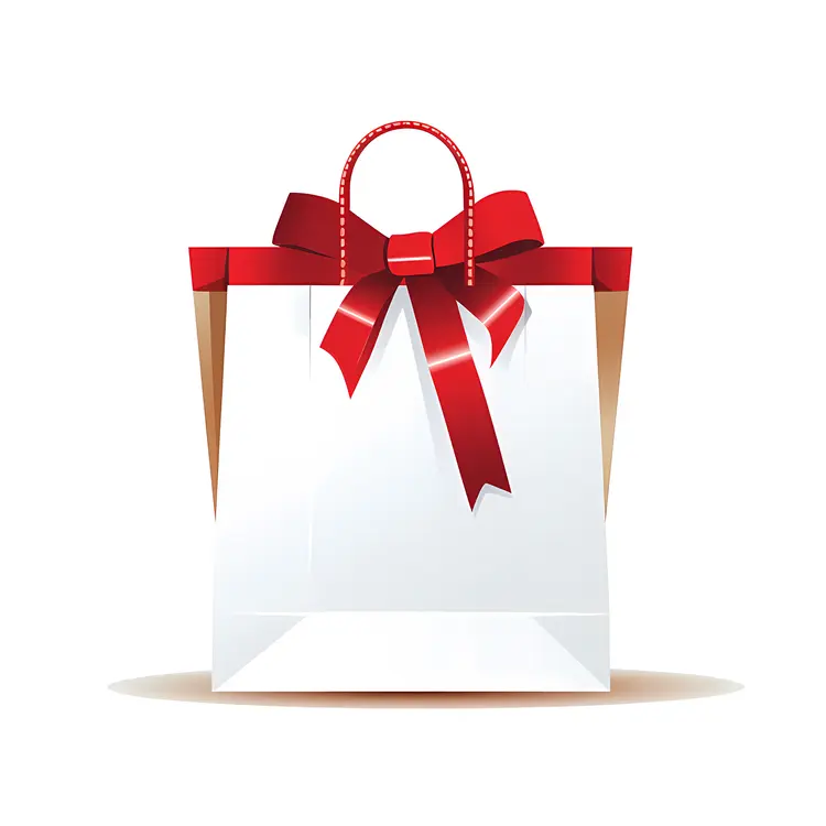 White Gift Bag with Red Ribbon