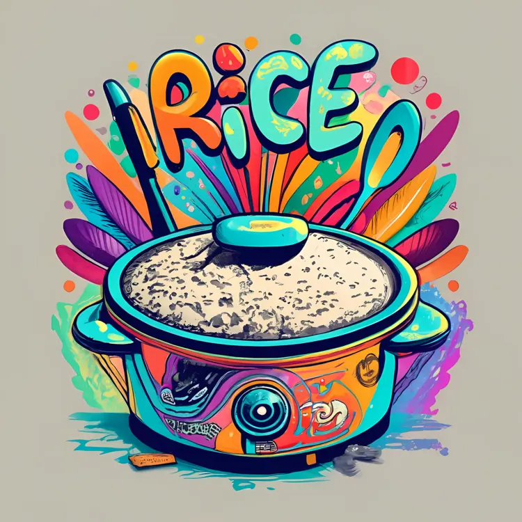 Colorful Rice Cooker with Rice Text