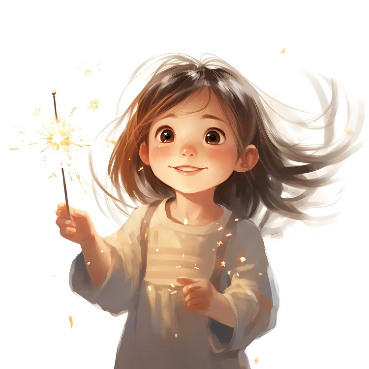 Happy Girl Holding a Sparkler