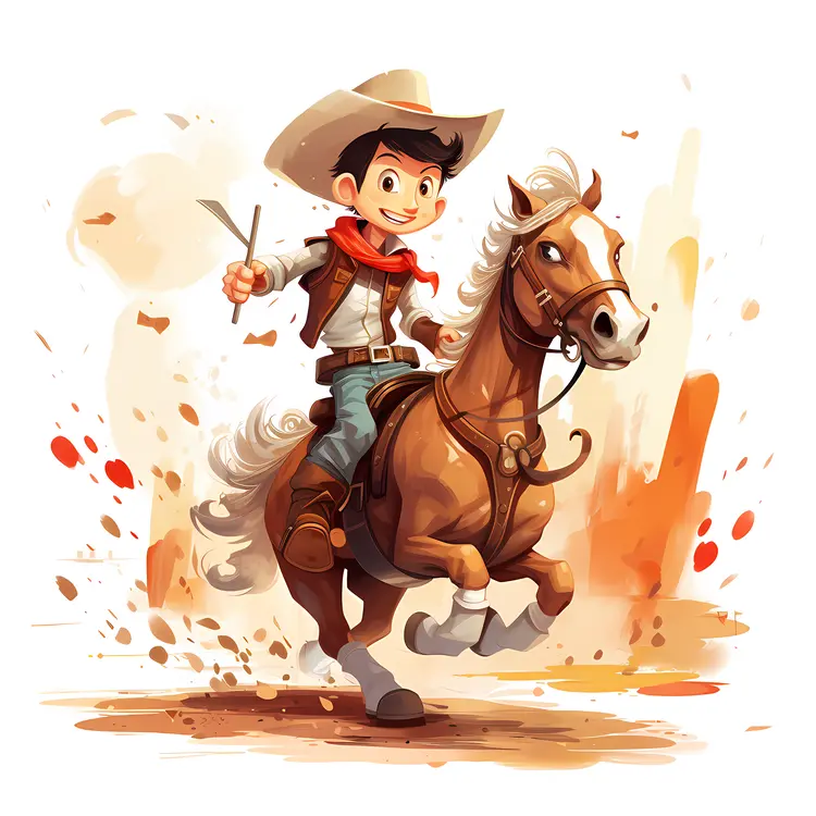 Cartoon Cowboy Riding a Horse
