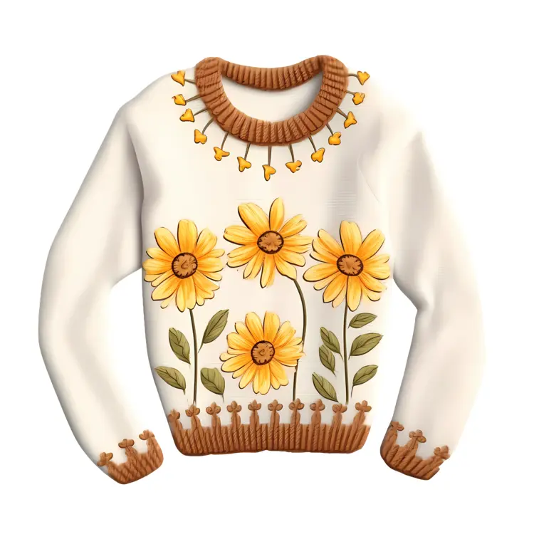 White Sweater with Yellow Floral Design