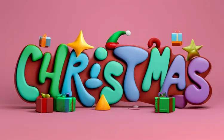 Christmas Text with Gifts and Decorations