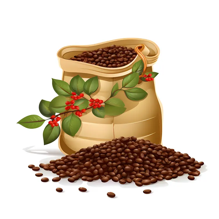 Sack of Coffee Beans with Leaves