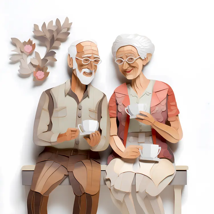 Elderly Couple Enjoying Tea on a Bench