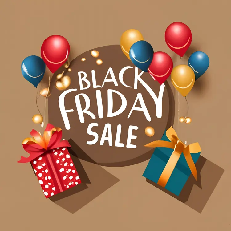 Black Friday Sale with Balloons and Gifts