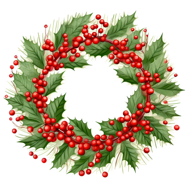 Holly Wreath with Red Berries