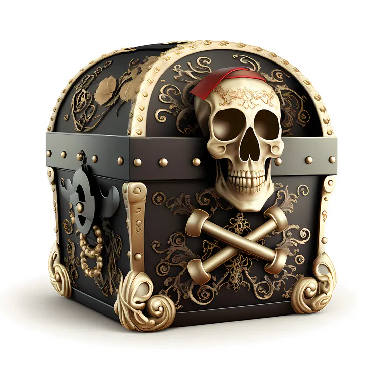 Ornate Pirate Treasure Chest with Skull and Crossbones