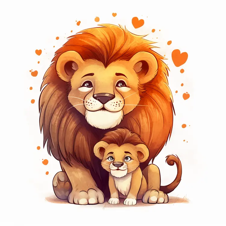 Cute Lion and Cub Illustration