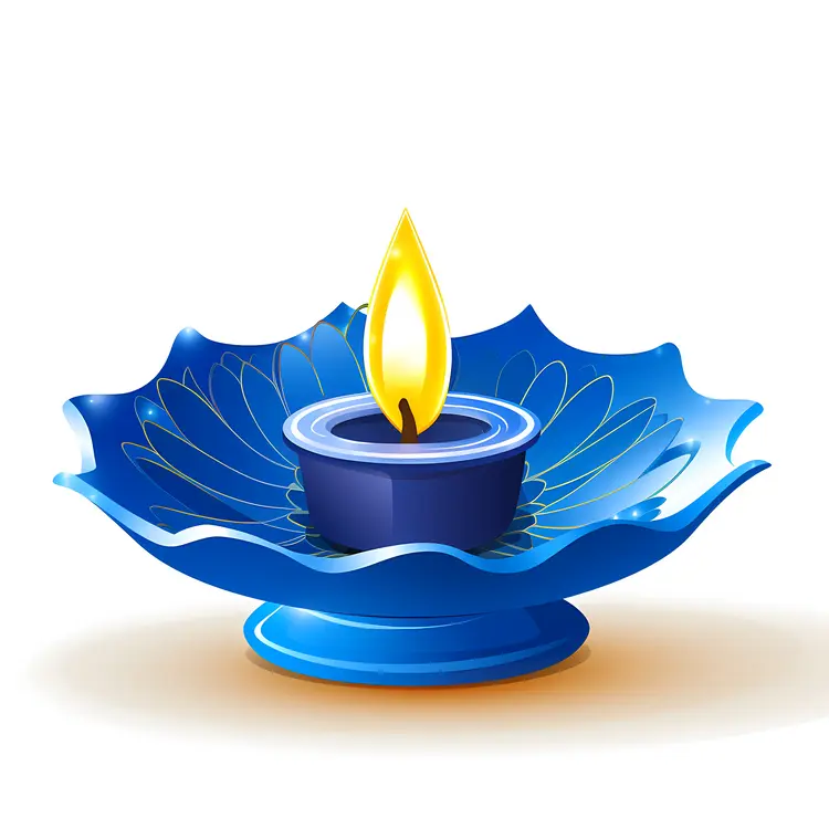 Blue Diya with Flame for Diwali Celebration