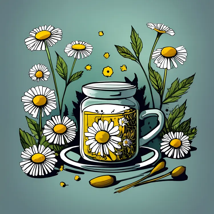 Chamomile Tea in a Glass Cup with Flowers