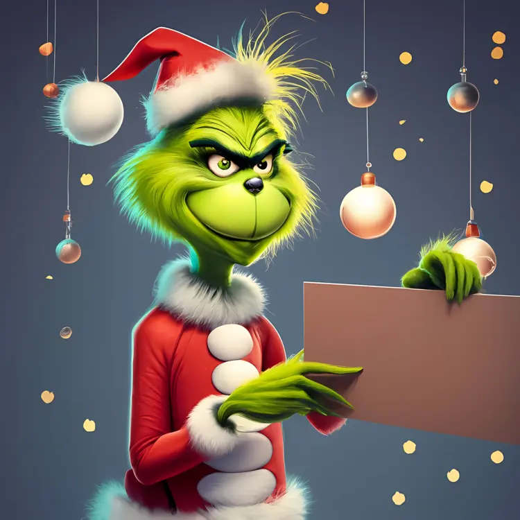 Grinch in Santa Suit with Sign
