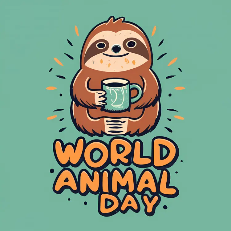 Cute Sloth with a Mug for World Animal Day
