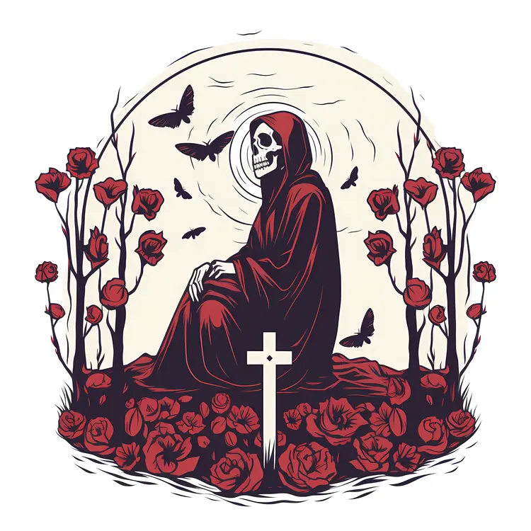 Grim Reaper with Roses and Cross