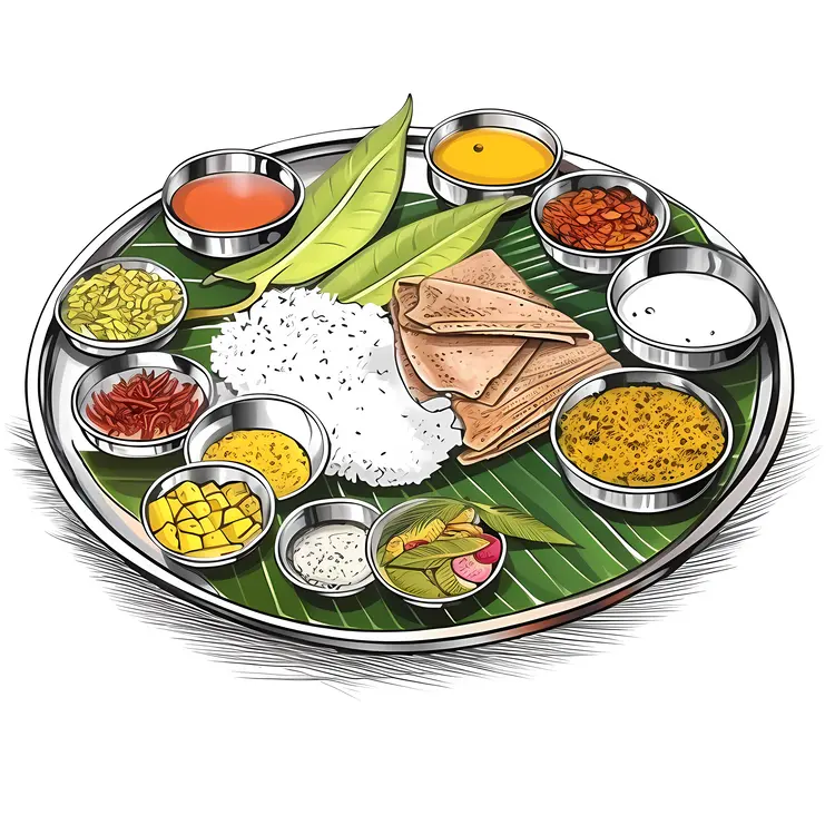 Traditional Indian Meal on Banana Leaf