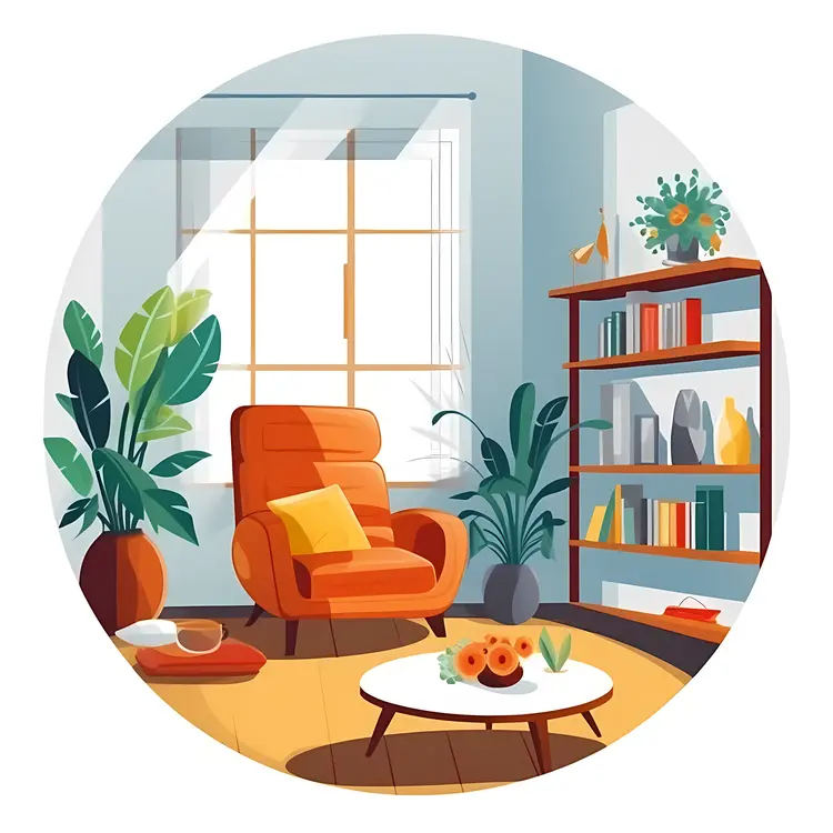 Cozy Living Room with Orange Armchair