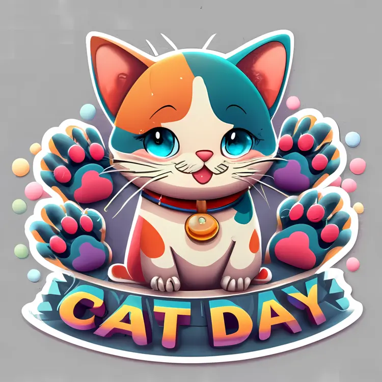 Cat Day Celebration with Cute Cat and Paws