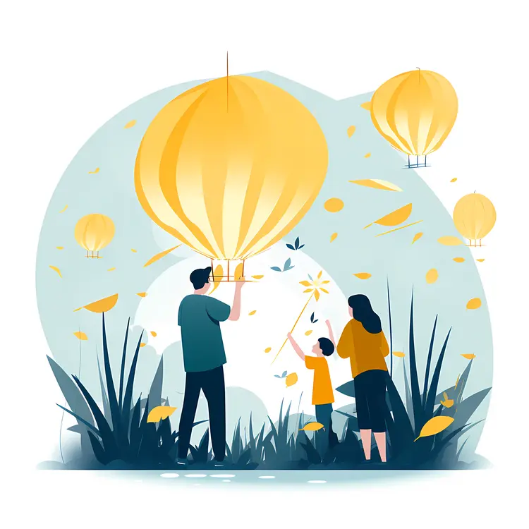 Family Releasing Sky Lanterns During the Day