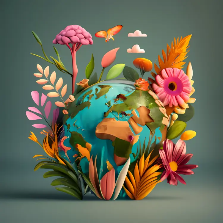 Earth Surrounded by Flowers and Nature