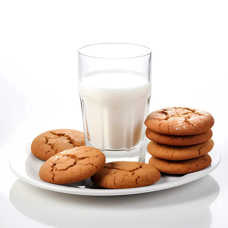 Glass of Milk with Cookies on a Plate