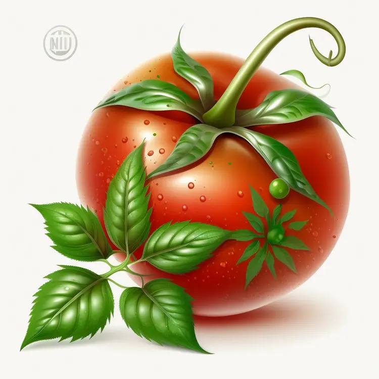 Fresh Red Tomato with Green Leaves