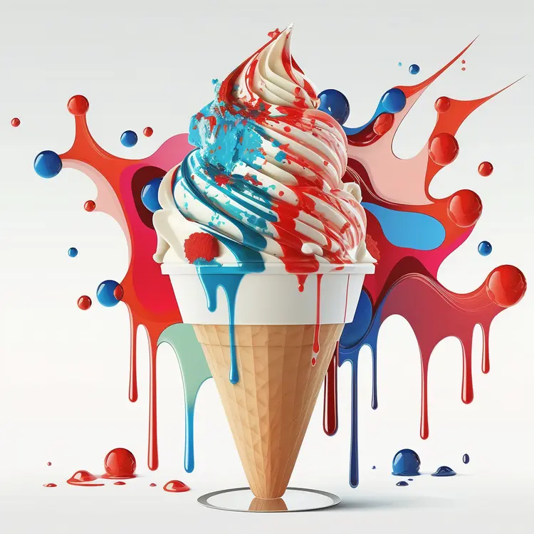 Colorful Ice Cream Cone with Splashes for Independence Day