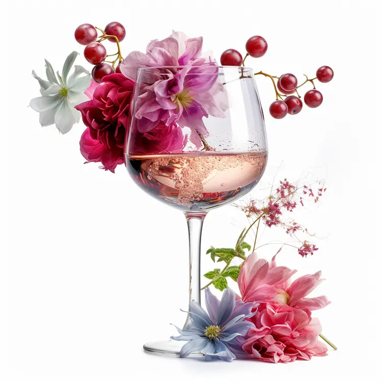 Elegant Wine Glass with Floral and Berry Arrangement