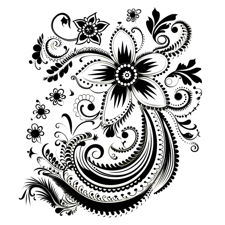 Intricate Black and White Floral Design