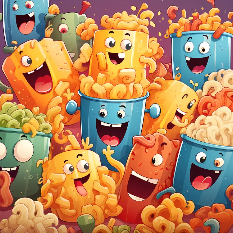 Cartoon Pasta Characters Having Fun