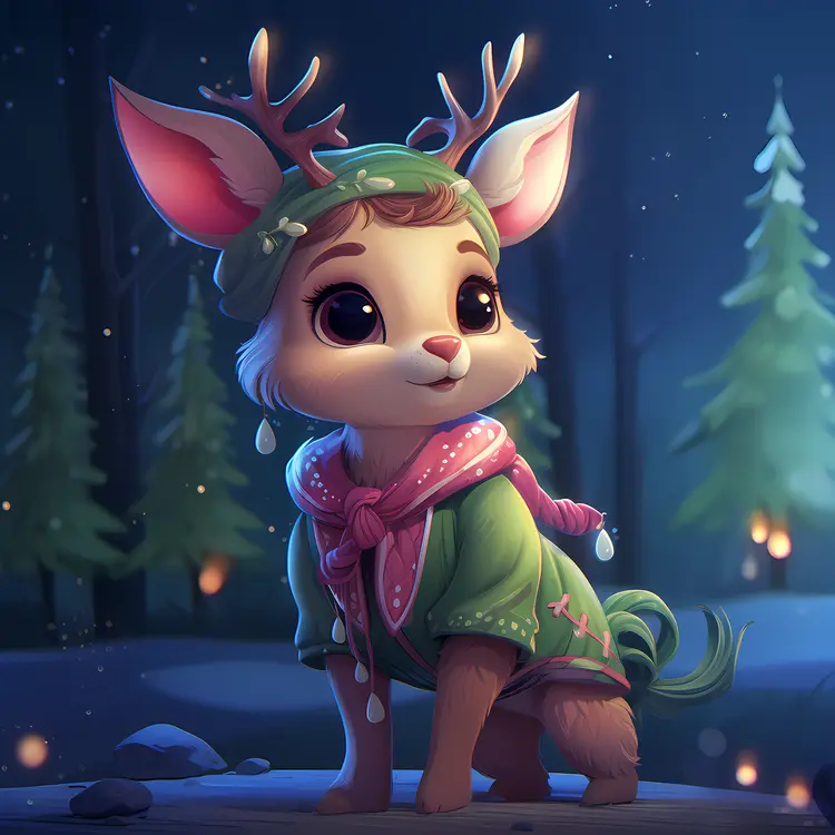Cute Reindeer in Green Outfit
