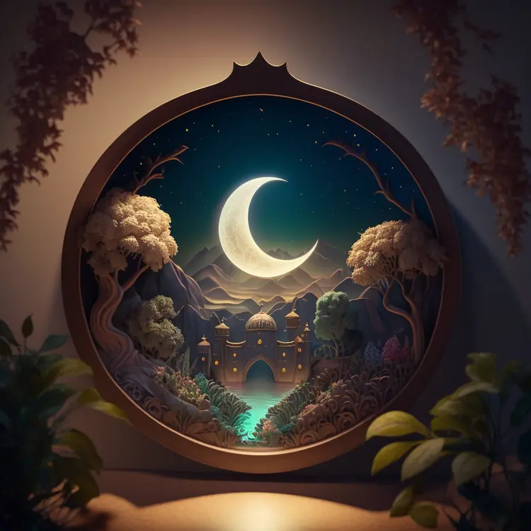 Crescent Moon in a Mystical Night Scene