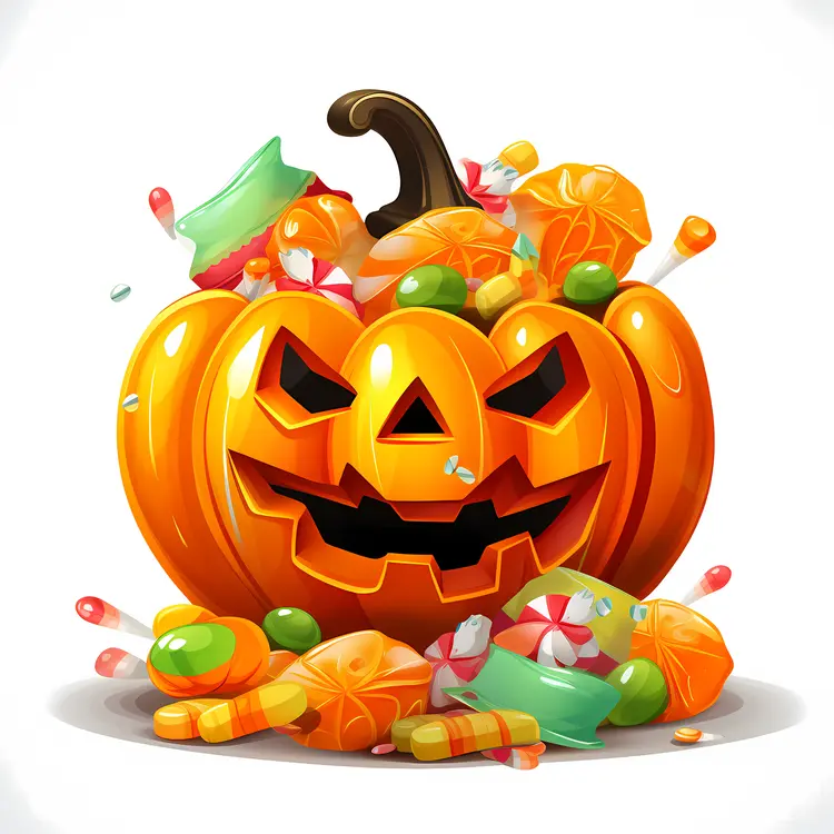 Jack-o'-lantern Filled with Halloween Candy