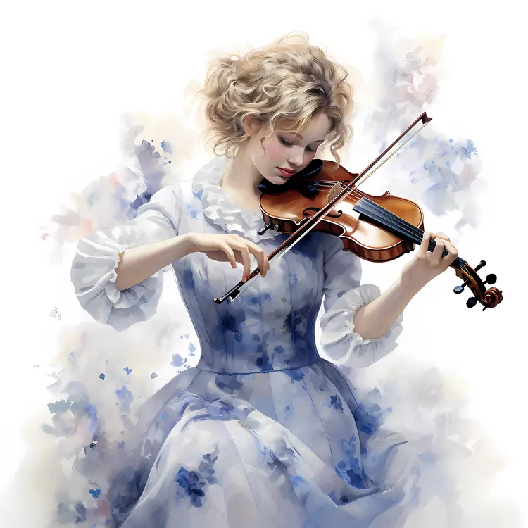 Blonde Violinist in Blue Dress
