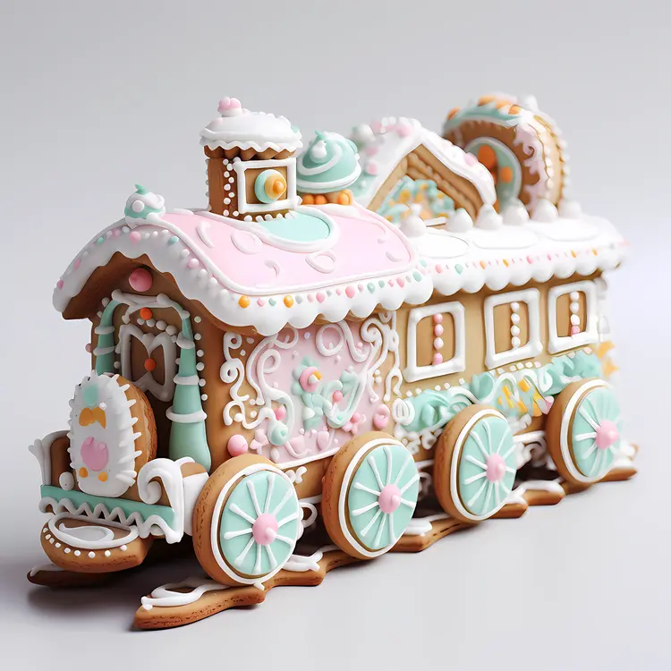 Pastel Gingerbread Train with Decorations