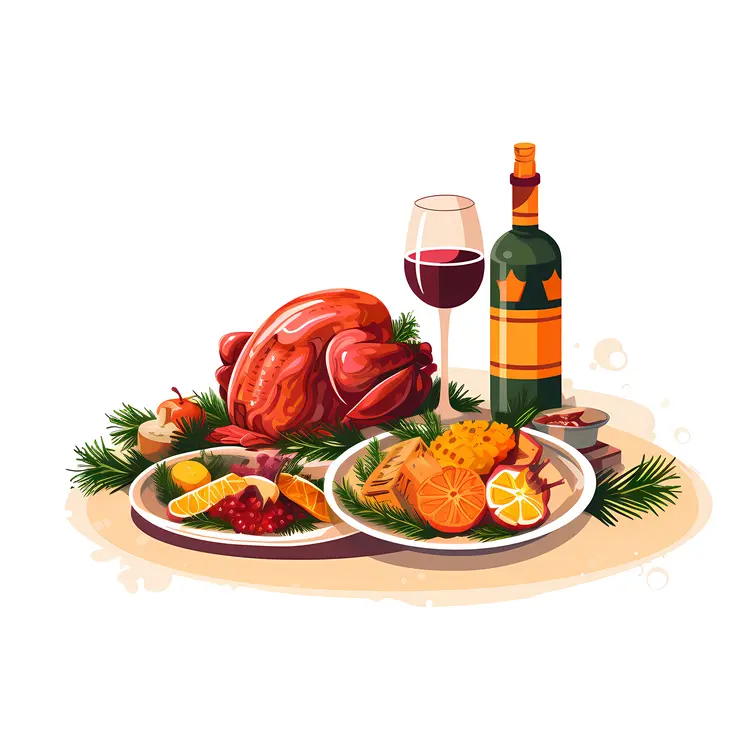 Holiday Feast with Turkey and Wine