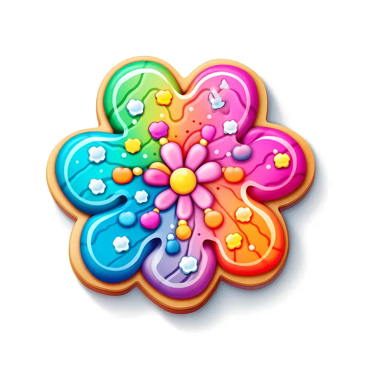 Rainbow Flower Cookie with Colorful Icing