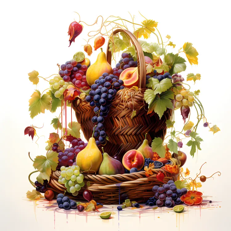 Autumn Harvest Fruit Basket with Grapes and Figs