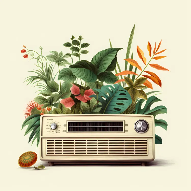 Vintage Radio with Green Plants