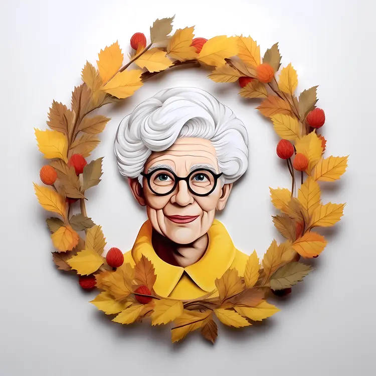 Elderly Woman Portrait with Autumn Wreath