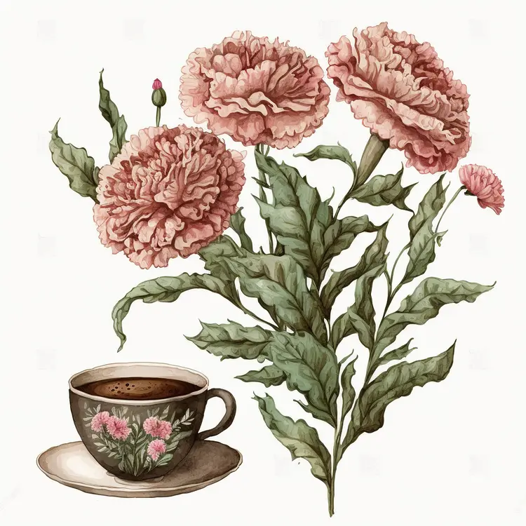 Carnation Flower with Coffee Cup Illustration