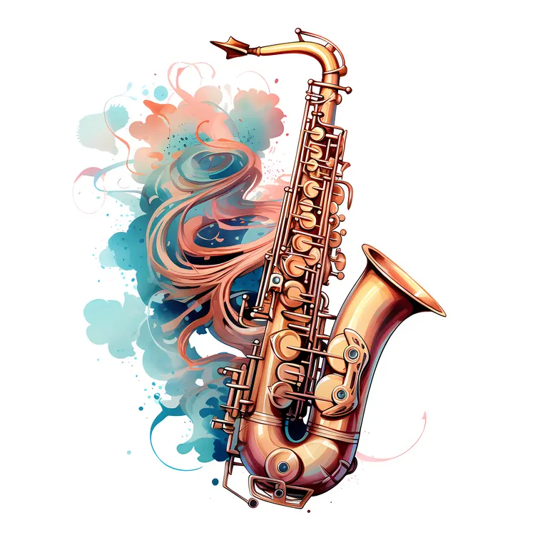 Saxophone with Blue and Pink Swirls